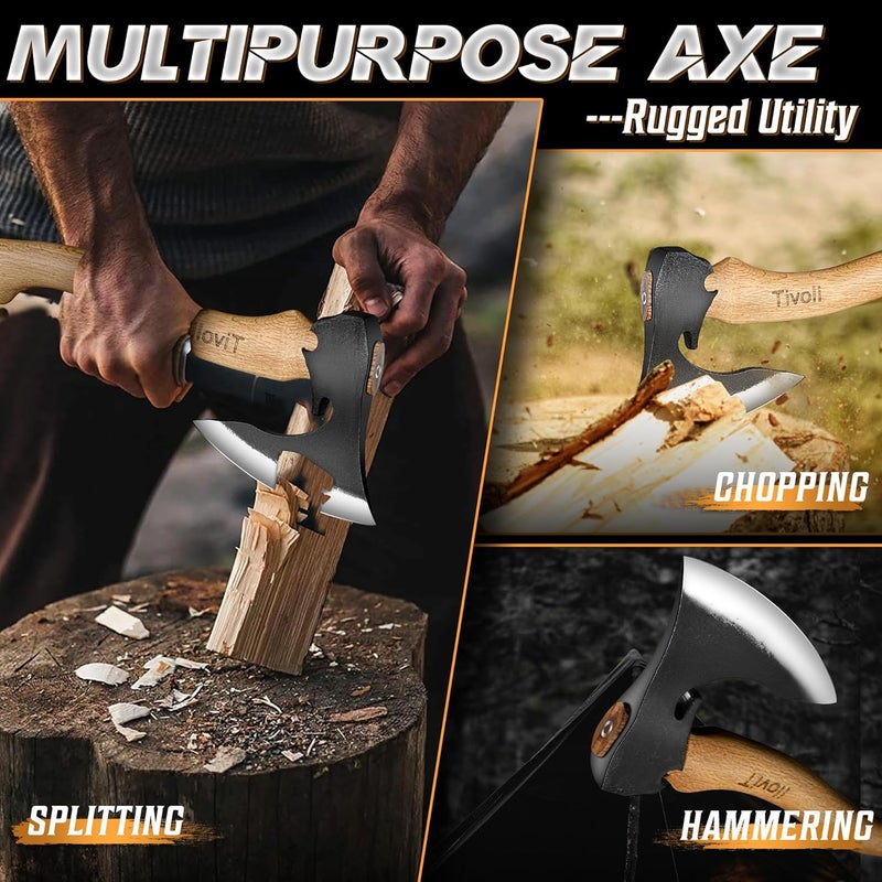 Tivoli Camping Hatchet Axe with Sheath – 16.5" High Carbon Steel Axe with Beech Wood Handle – Bushcraft Hatchet & Wood Splitting Axes for Gardening, Carving, Outdoor Adventures – Gift for Men - Image 5